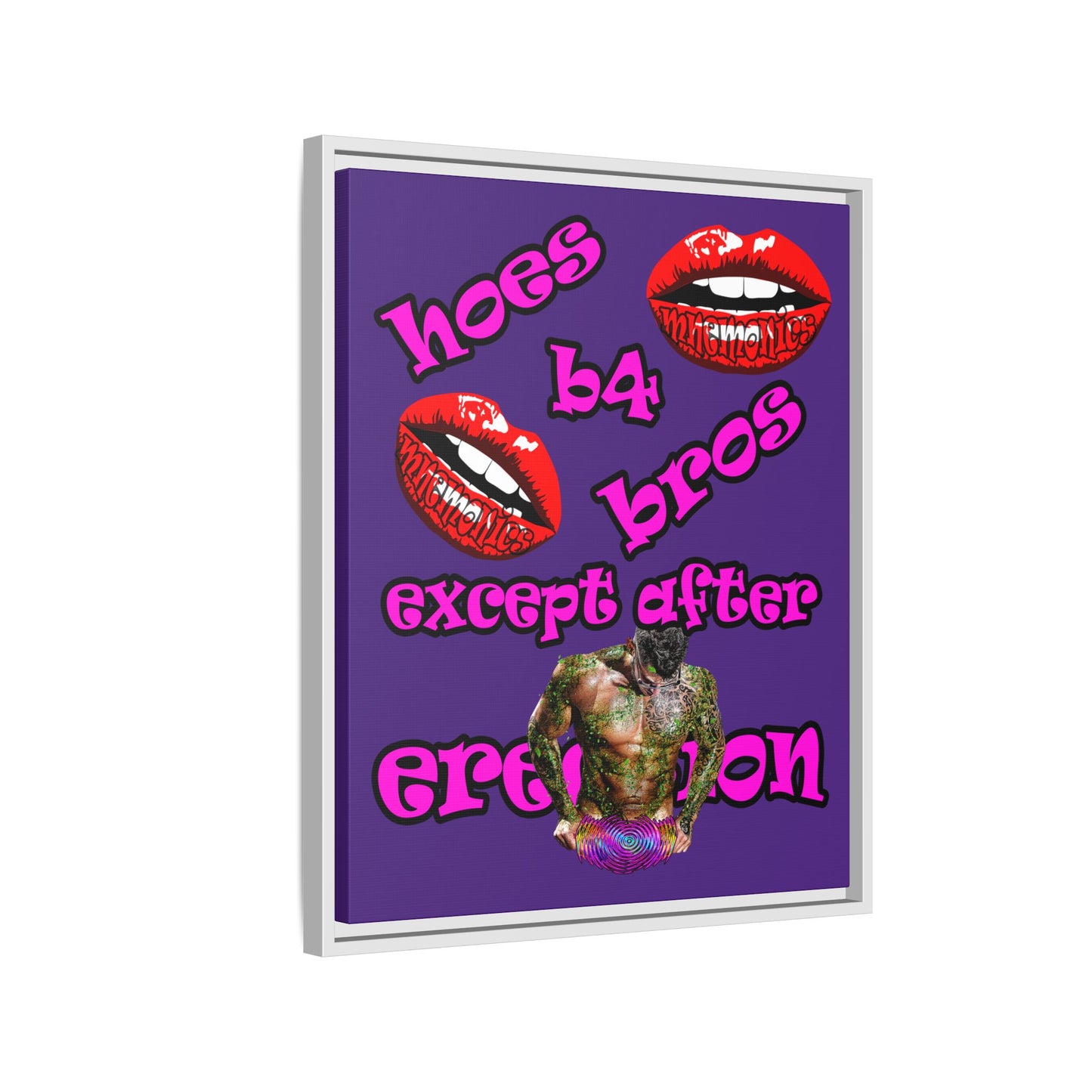 hoes b4 bros - framed canvas art (purple)