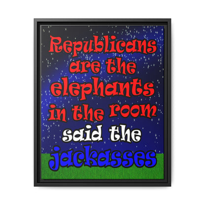 donkeys and elephants - framed canvas art ('snoops' background)