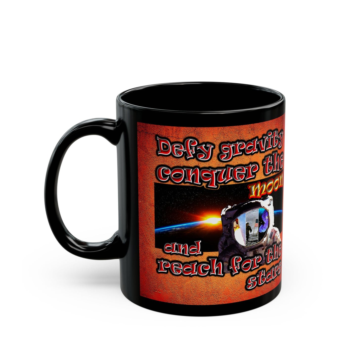 defy conquer reach - Black Mug (burnt orange)