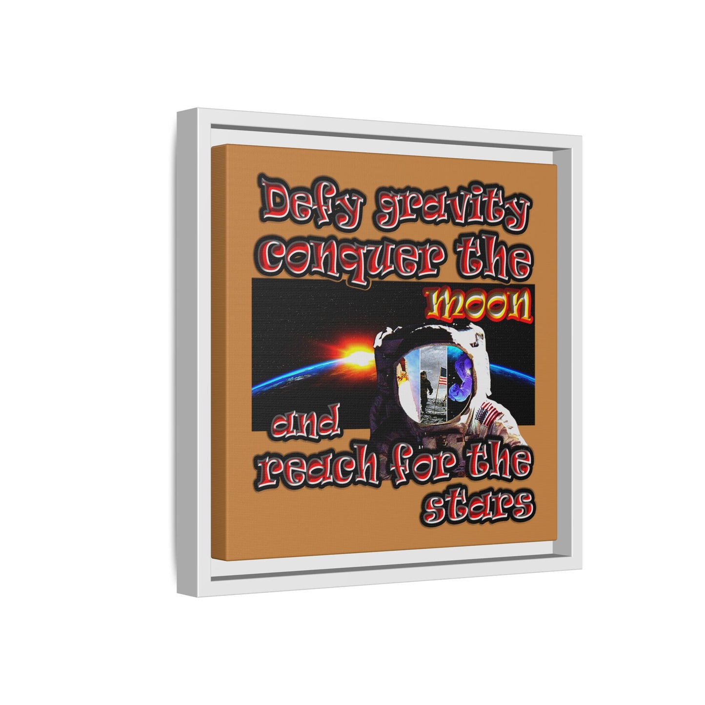 defy conquer reach - framed canvas art (light brown)