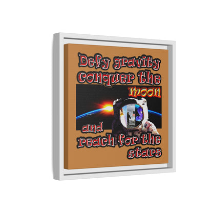defy conquer reach - framed canvas art (light brown)