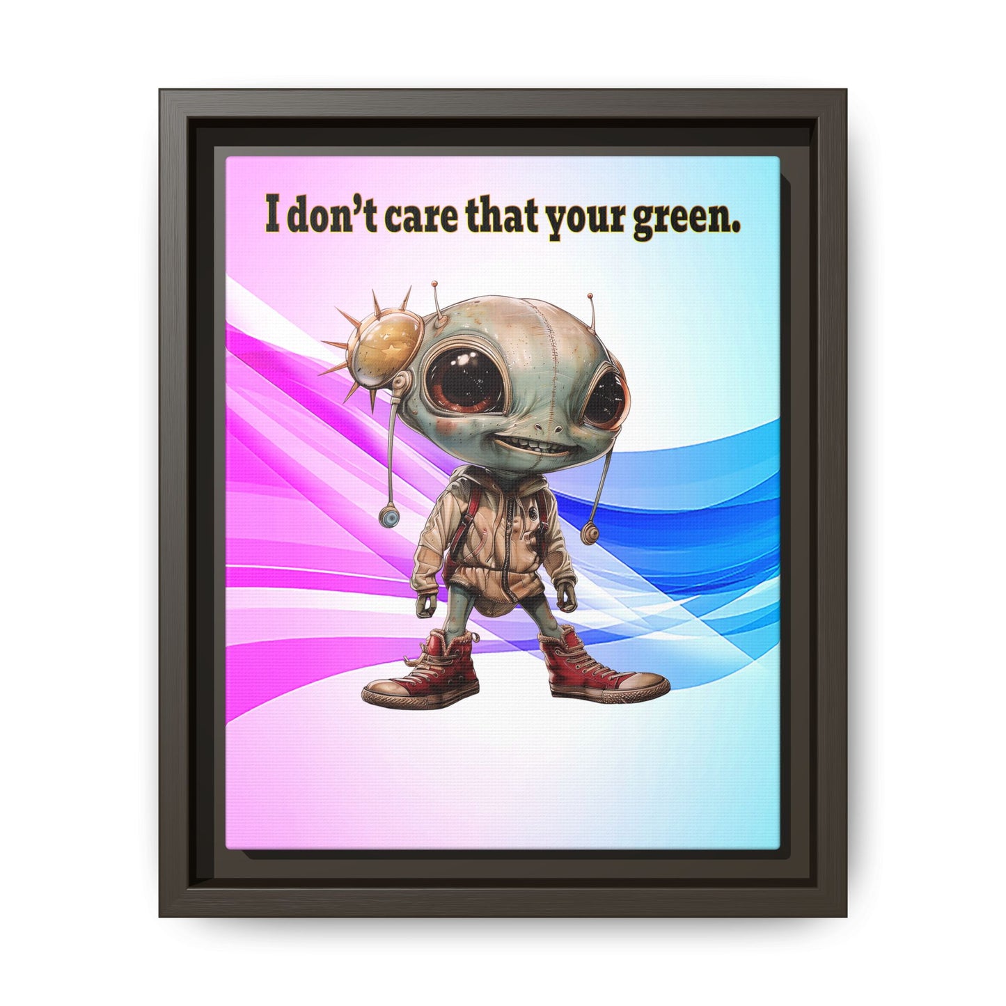 I don't care that your green - framed canvas art (light blue-pink wave)