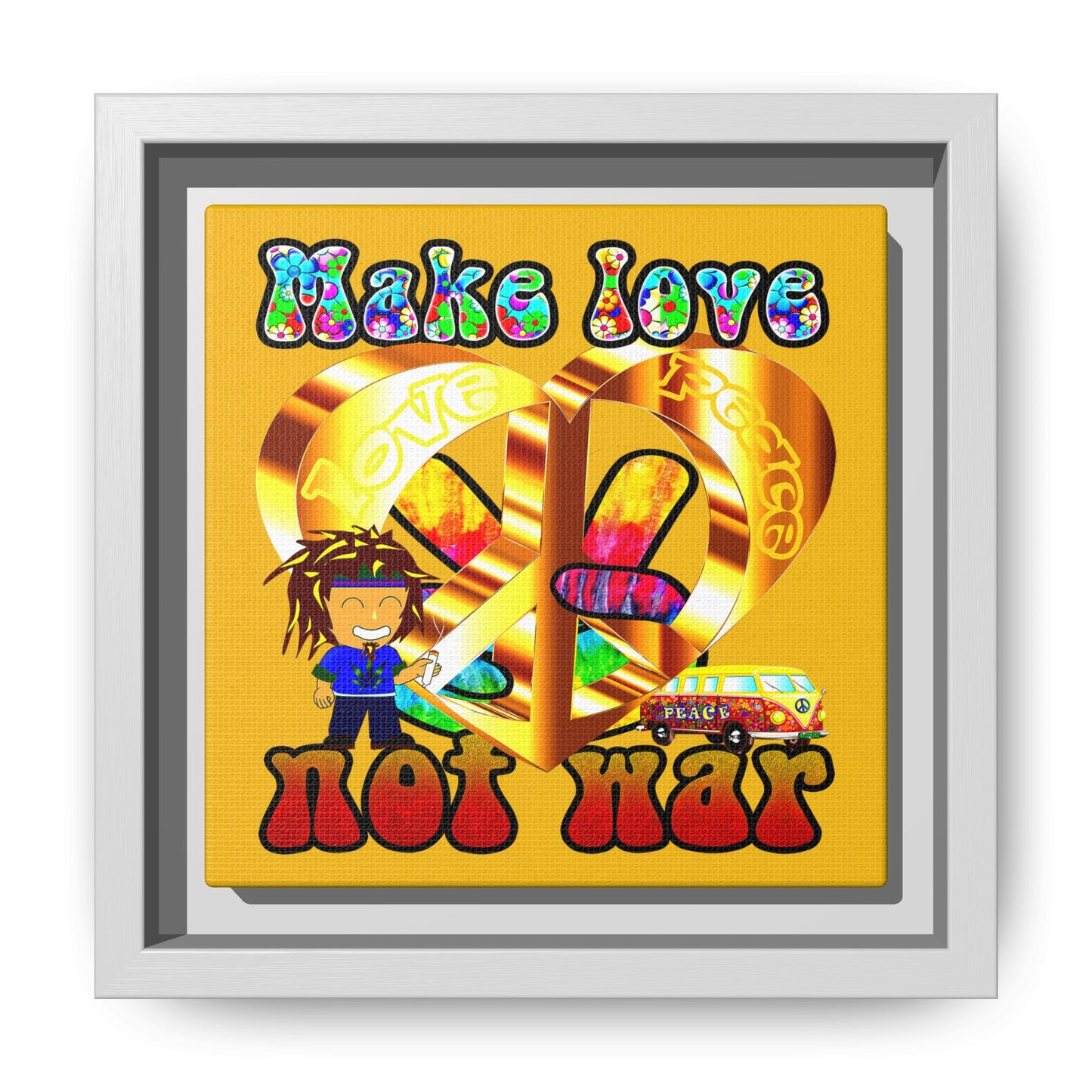 love peace - framed canvas art (yellow)
