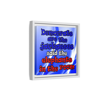 donkeys and elephants - framed canvas art (blue-white wave)