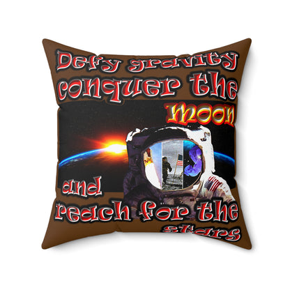 defy conquer reach - Spun Polyester Square Pillow - (brown)