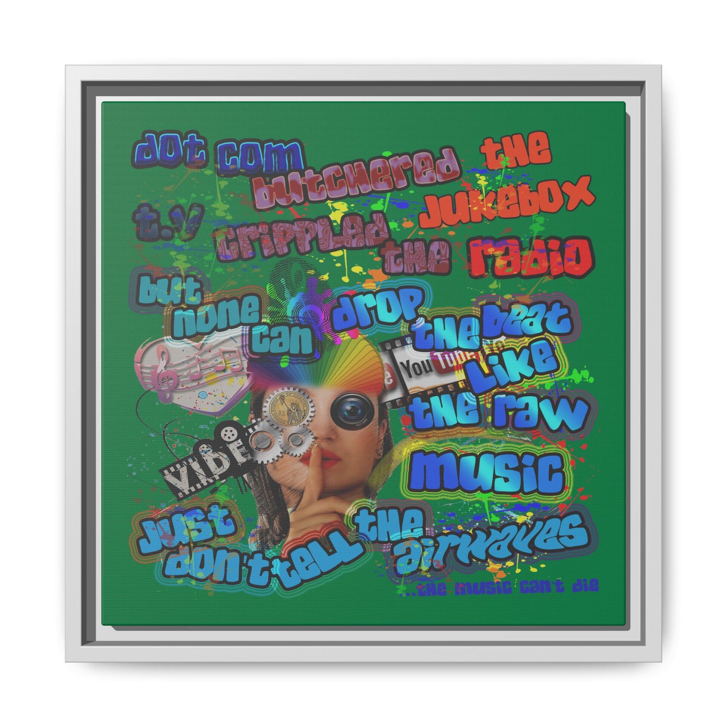 drop the beat - framed canvas art (dark green)