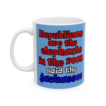 donkeys and elephants - White Mug (light blue)