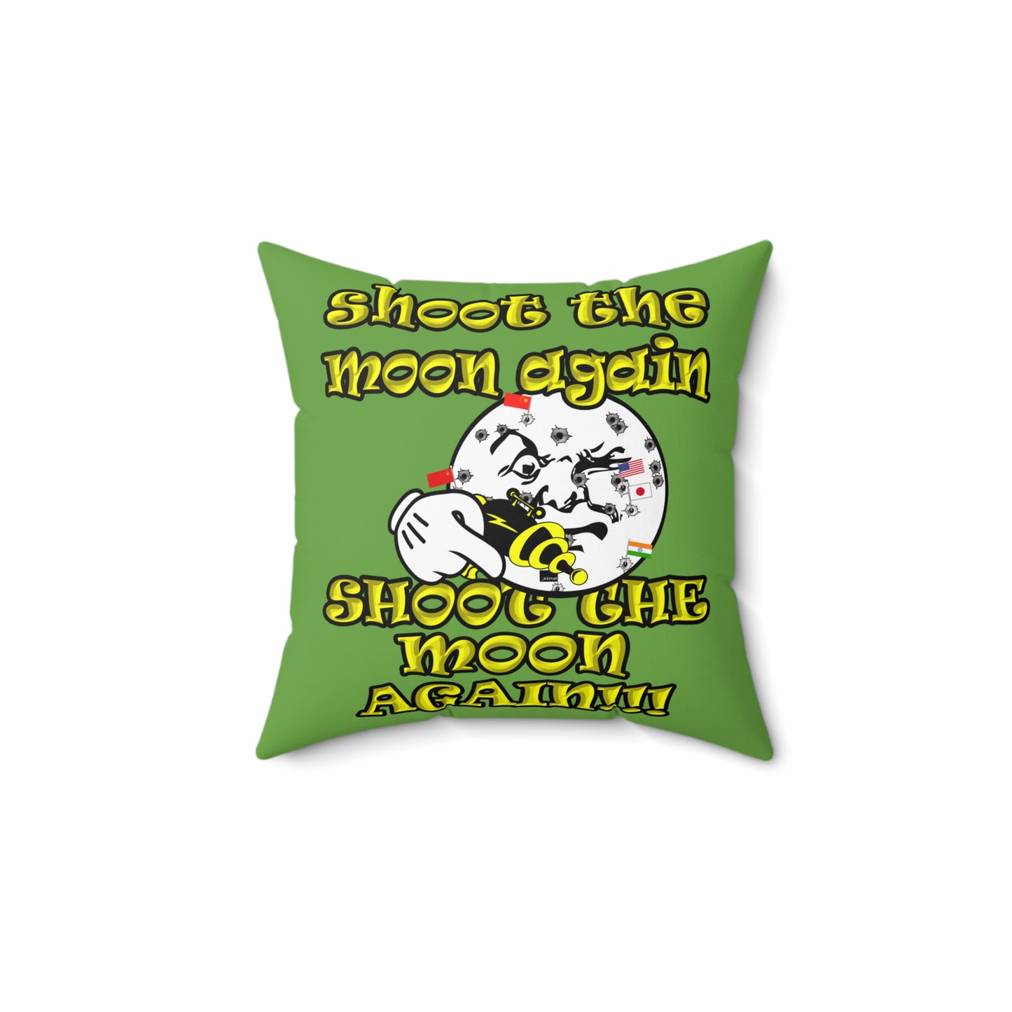 shoot the moon again - Spun Polyester Square Pillow - (green)