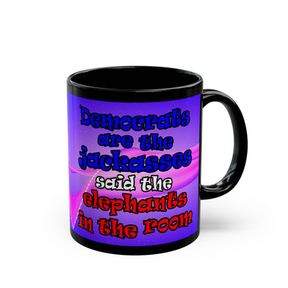 donkeys and elephants - Black Mug (purple-pink wave)