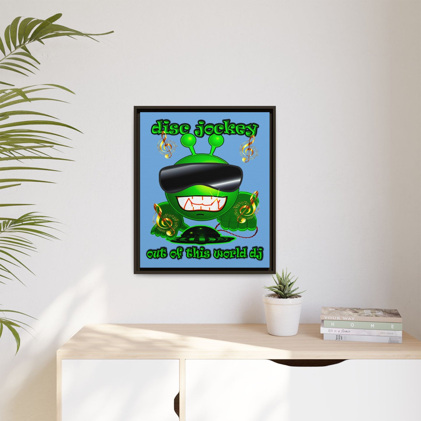 disc jockey - framed canvas art (light blue)