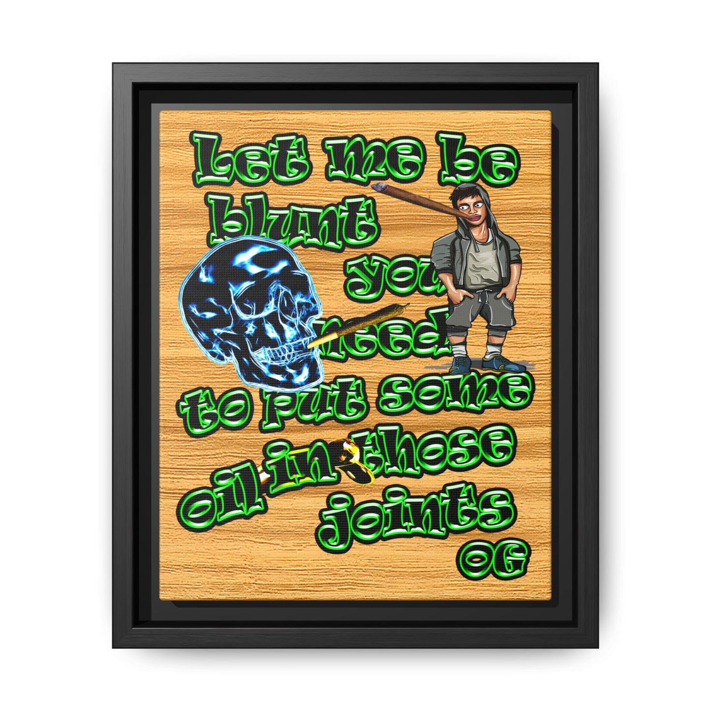 og - framed canvas art (butterscotch wood finish)