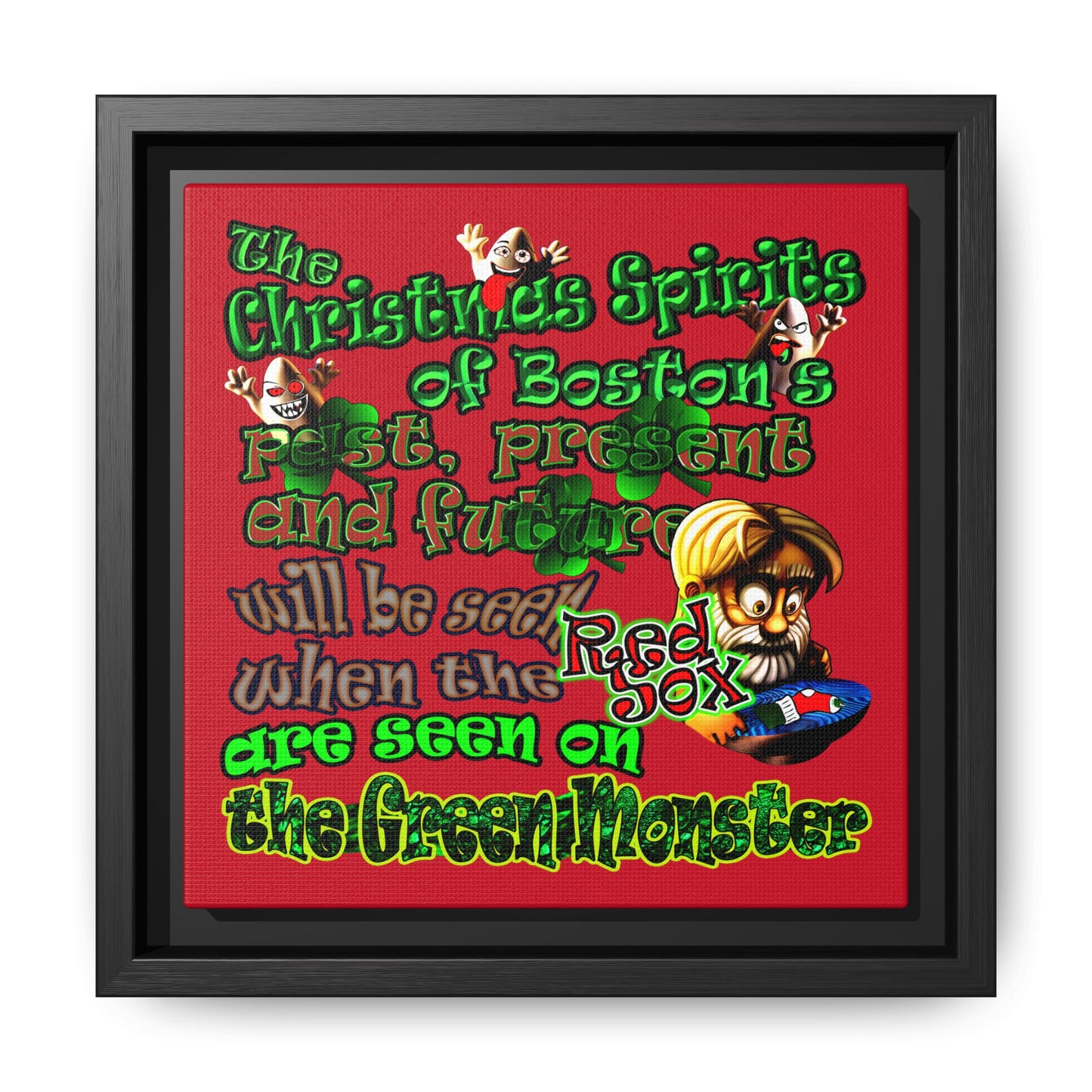 christmas spirits of boston - framed canvas art (dark red)