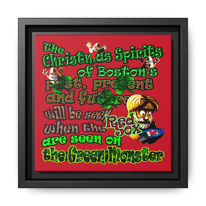 christmas spirits of boston - framed canvas art (dark red)