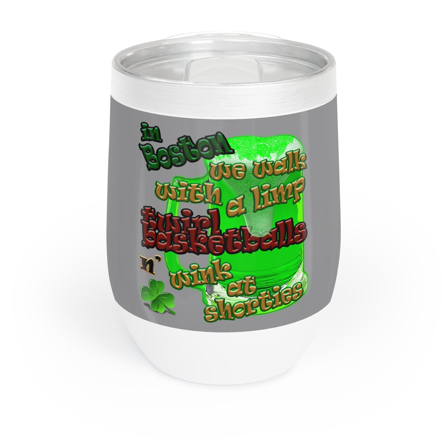 celtics logo - Chill Wine Tumbler (grey)