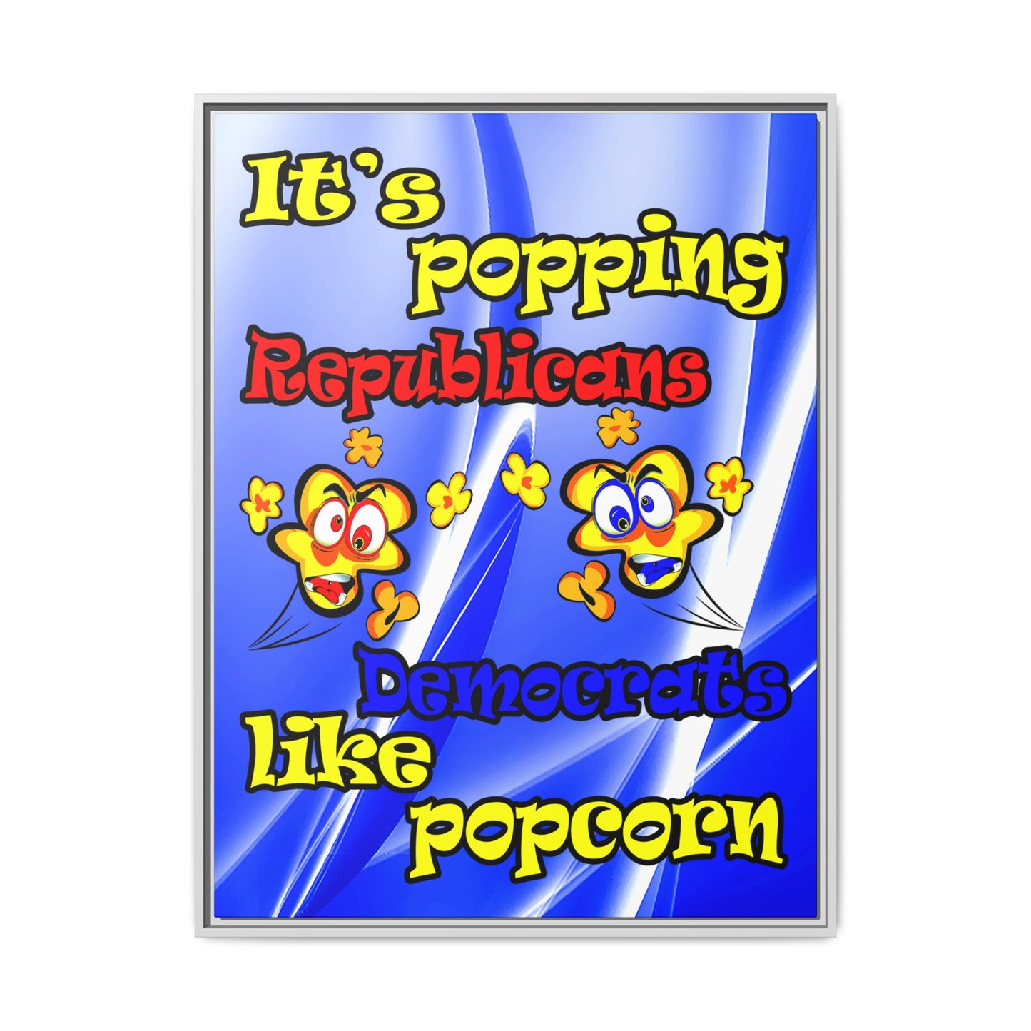 popping like popcorn - framed canvas art (blue-white wave)