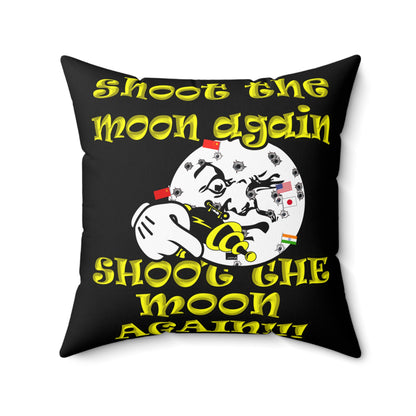 shoot the moon again - Spun Polyester Square Pillow - (black)