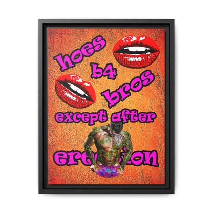 hoes b4 bros - framed canvas art (burnt orange)