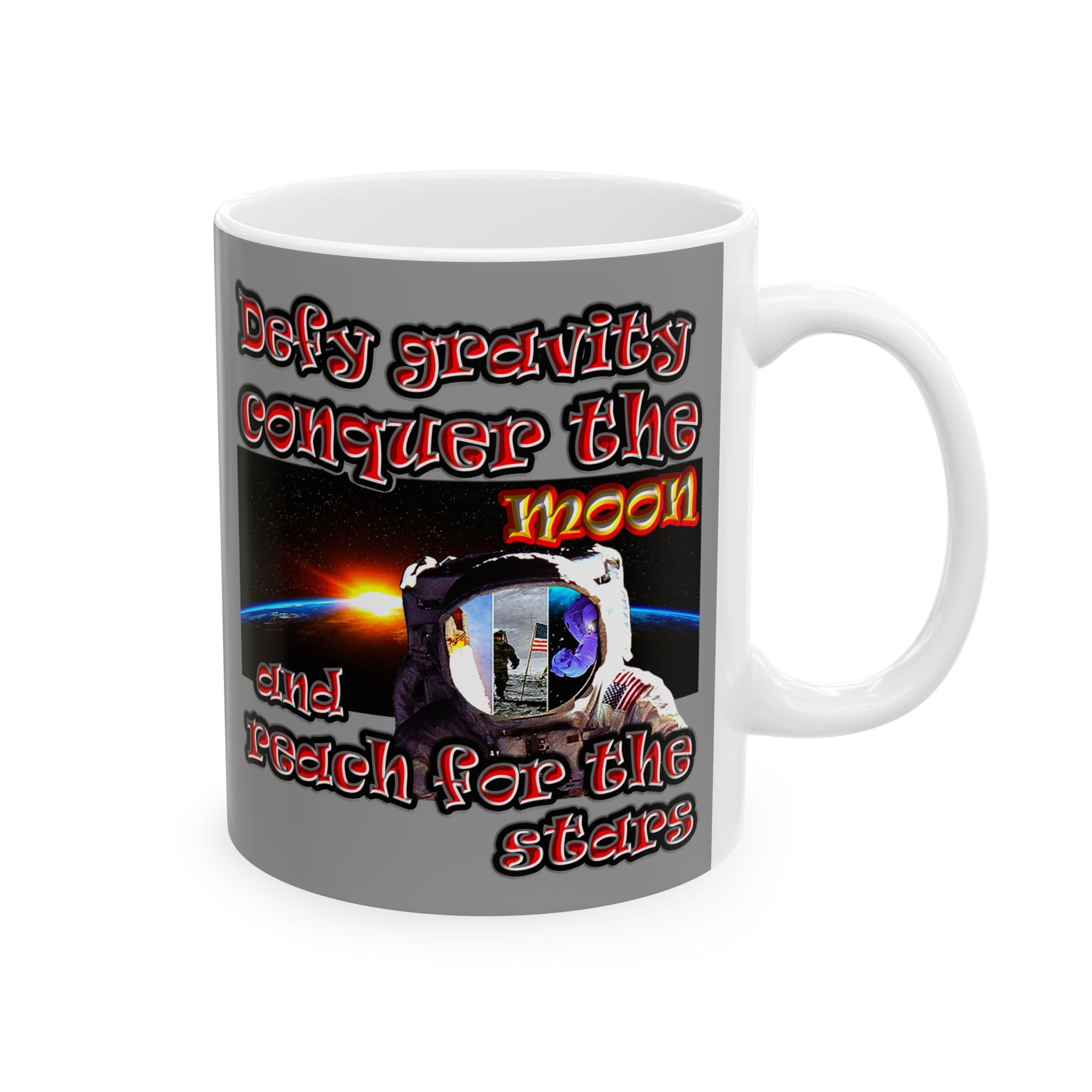 defy conquer reach - White Mug (grey)