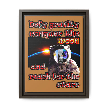 defy conquer reach - framed canvas art (light brown)