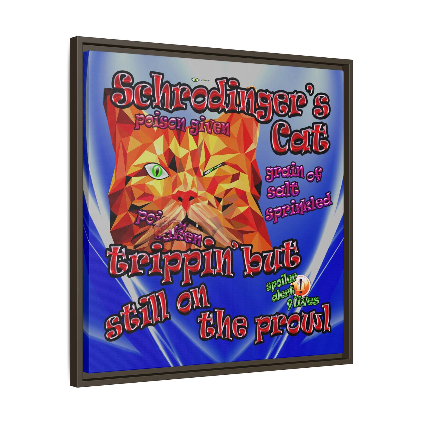 schrodinger's cat - framed canvas art (blue-white wave)