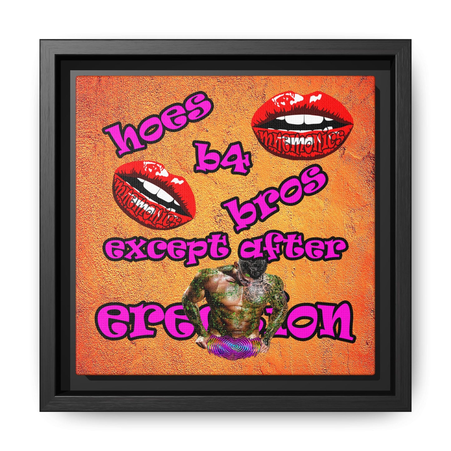 hoes b4 bros - framed canvas art (burnt orange)