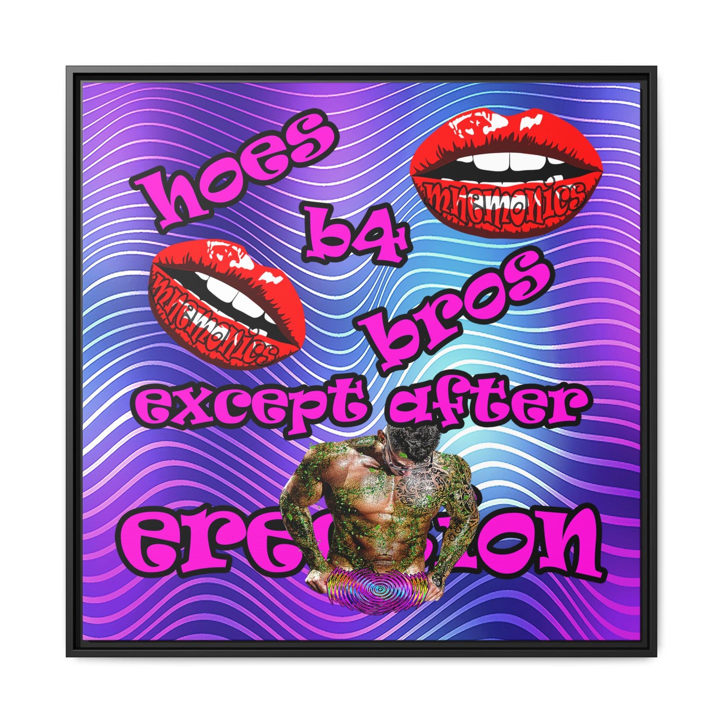 hoes b4 bros - framed canvas art (purple wave)