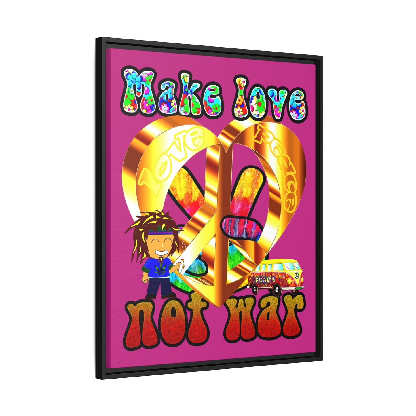 love peace - framed canvas art (pink)