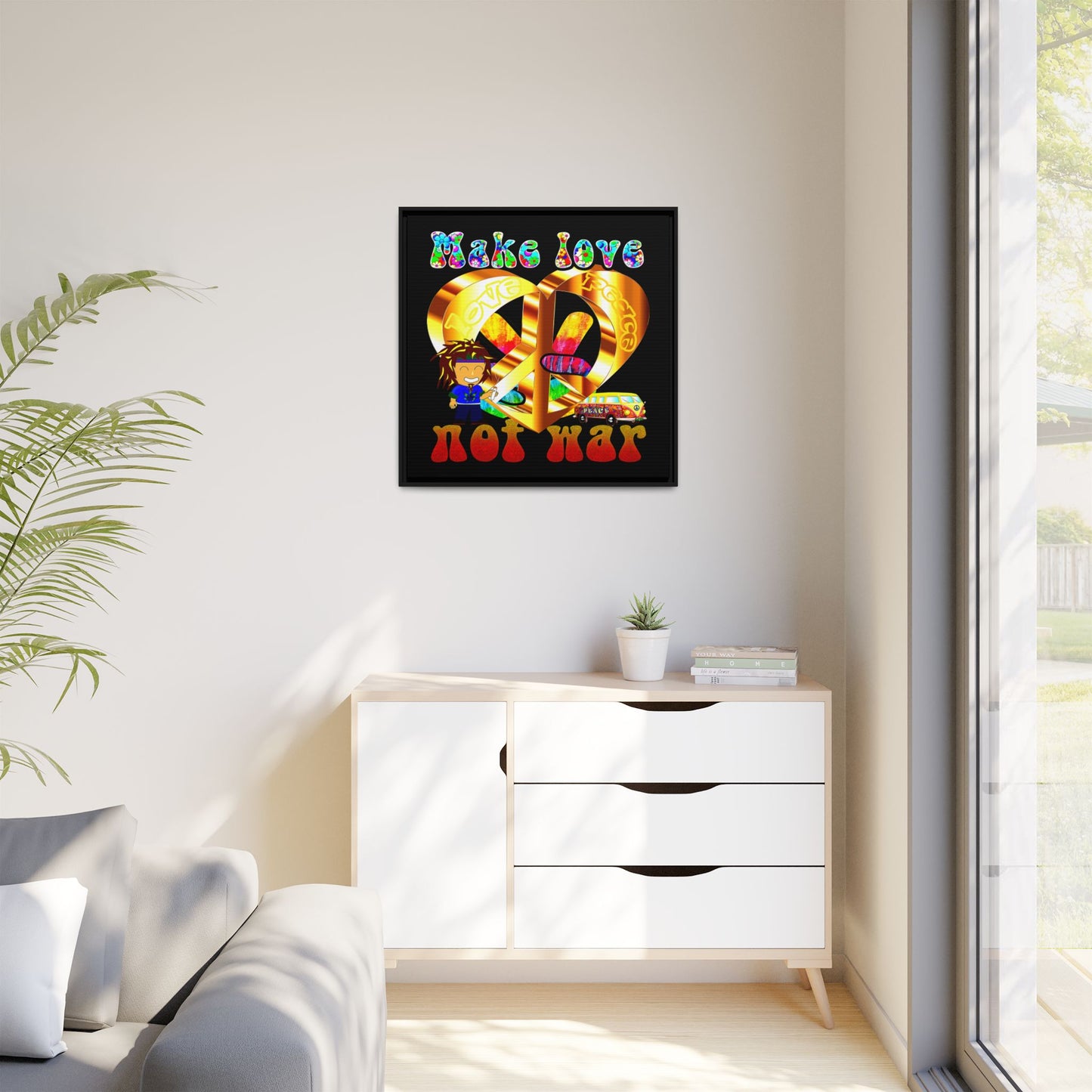 love peace - framed canvas art (black)