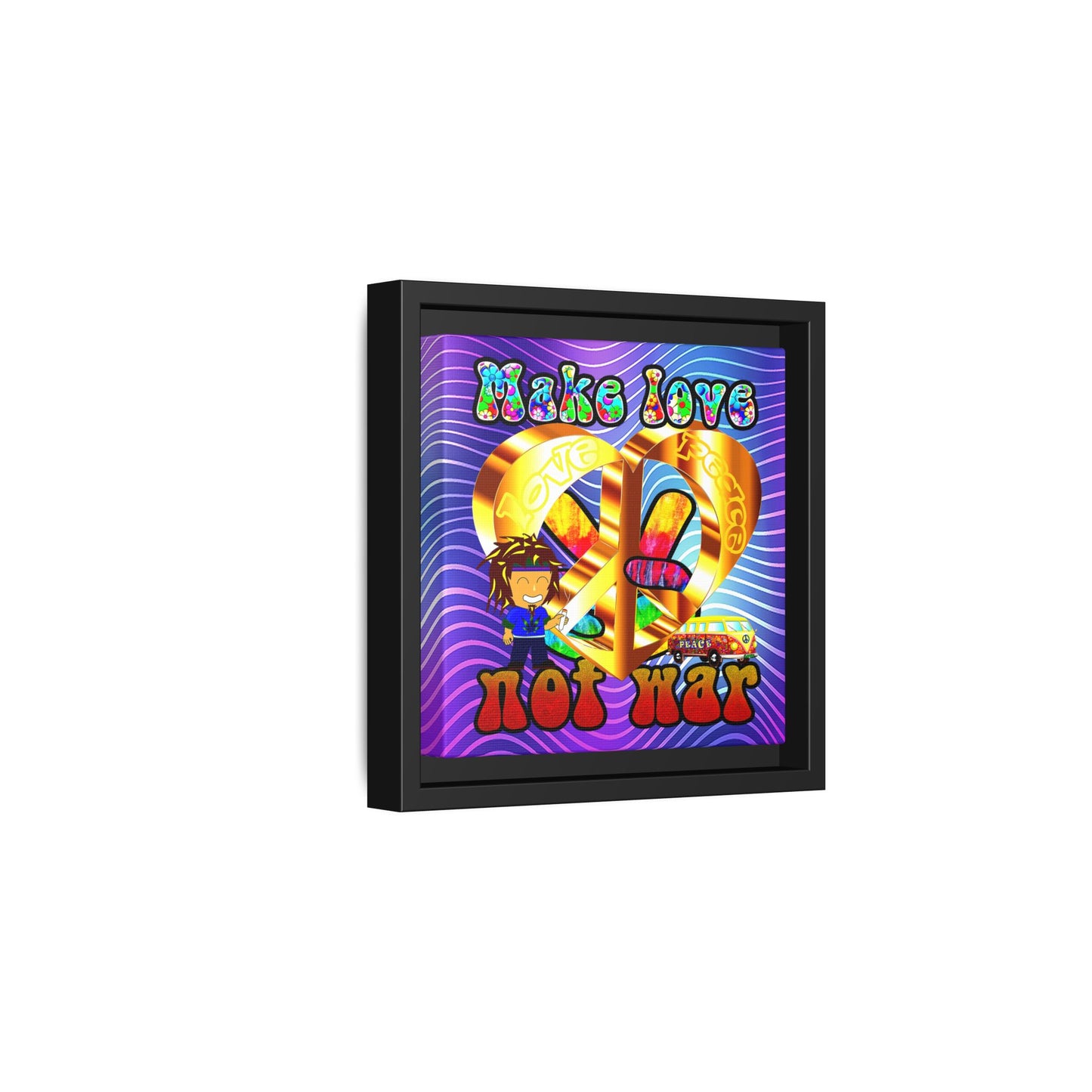 love peace - framed canvas art (purple wave)