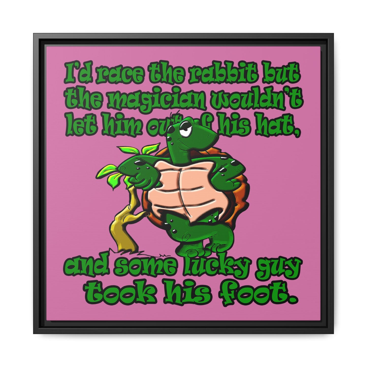 turtle race - framed canvas art (light pink)
