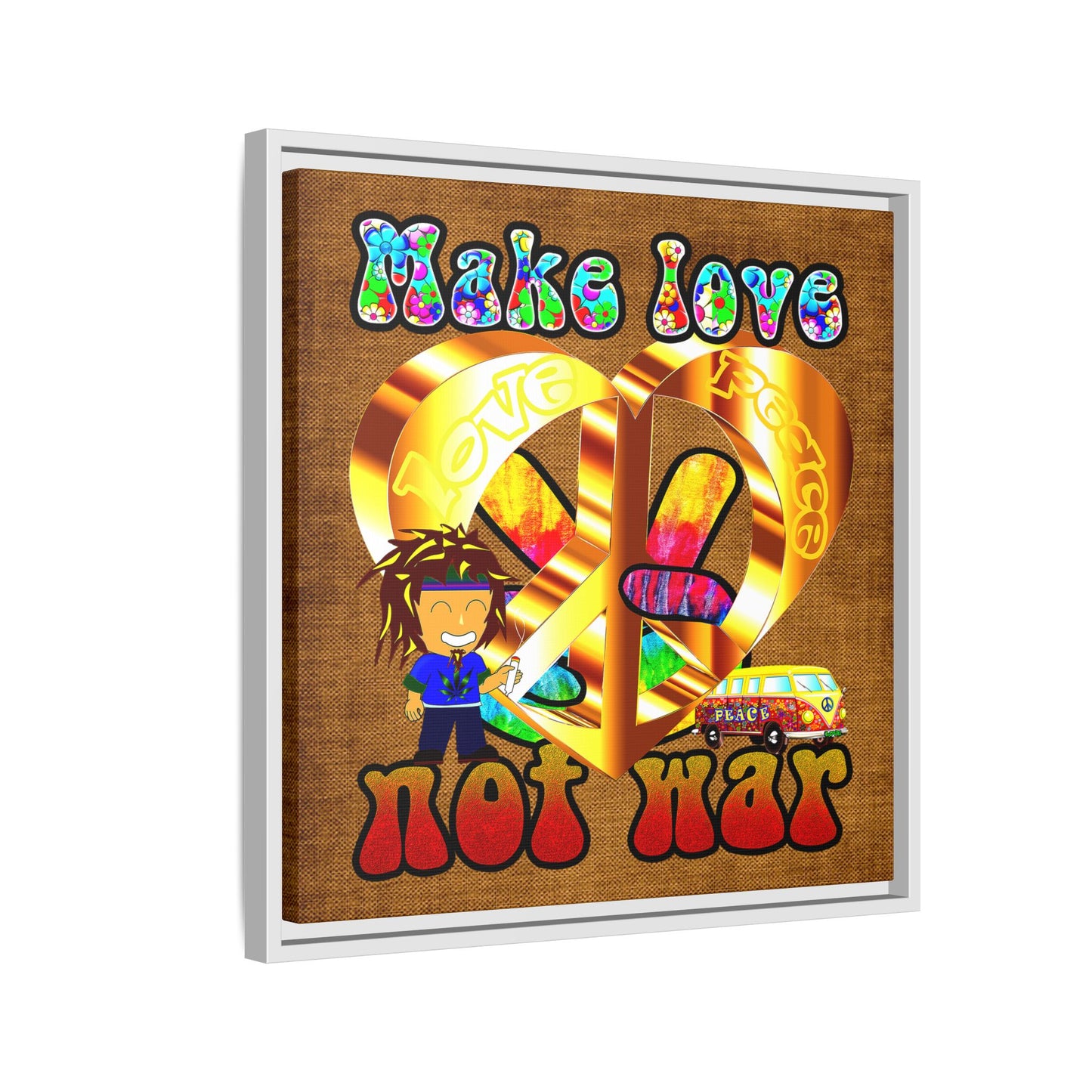 love peace - framed canvas art (brown papyrus)
