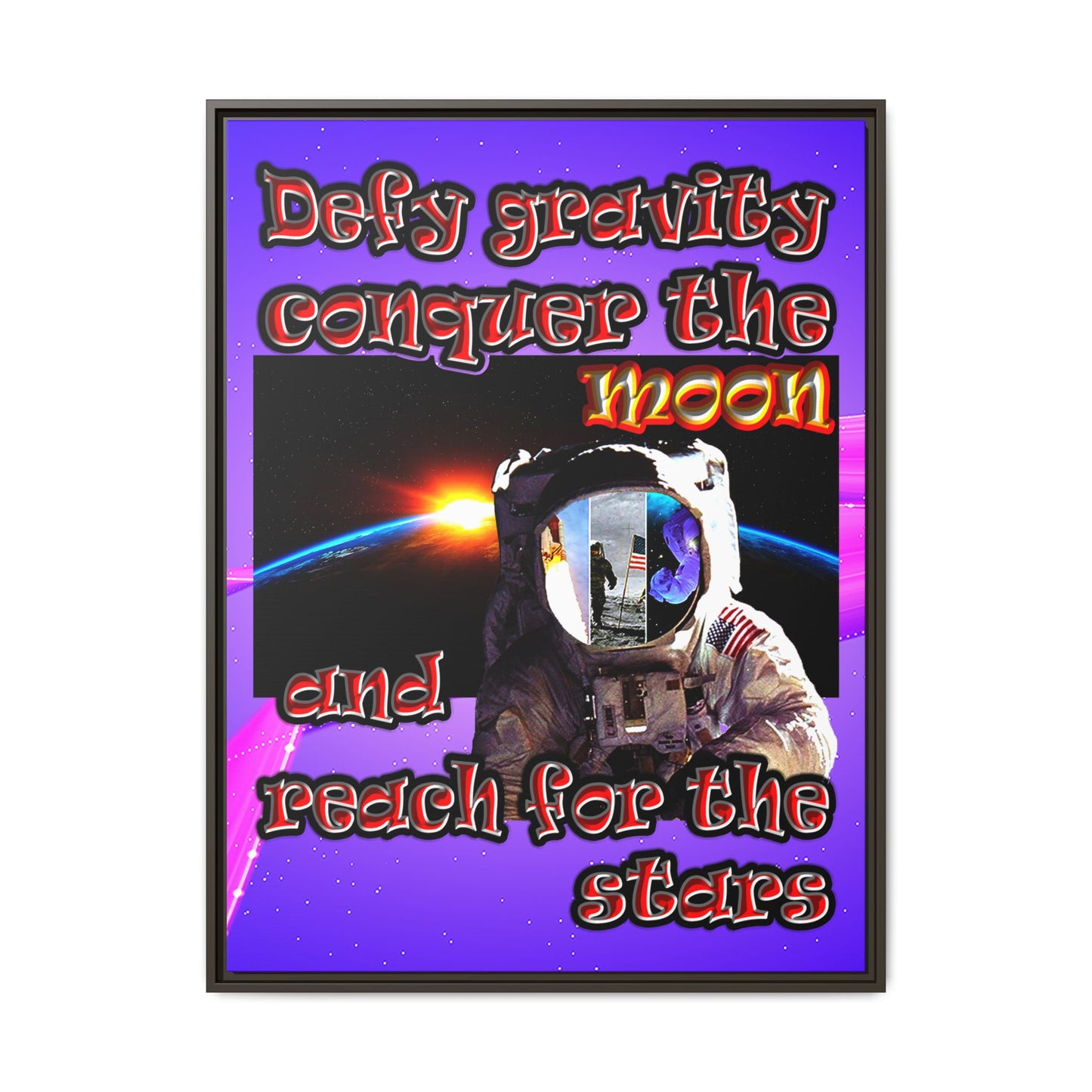 defy conquer reach - framed canvas art (purple-pink wave)
