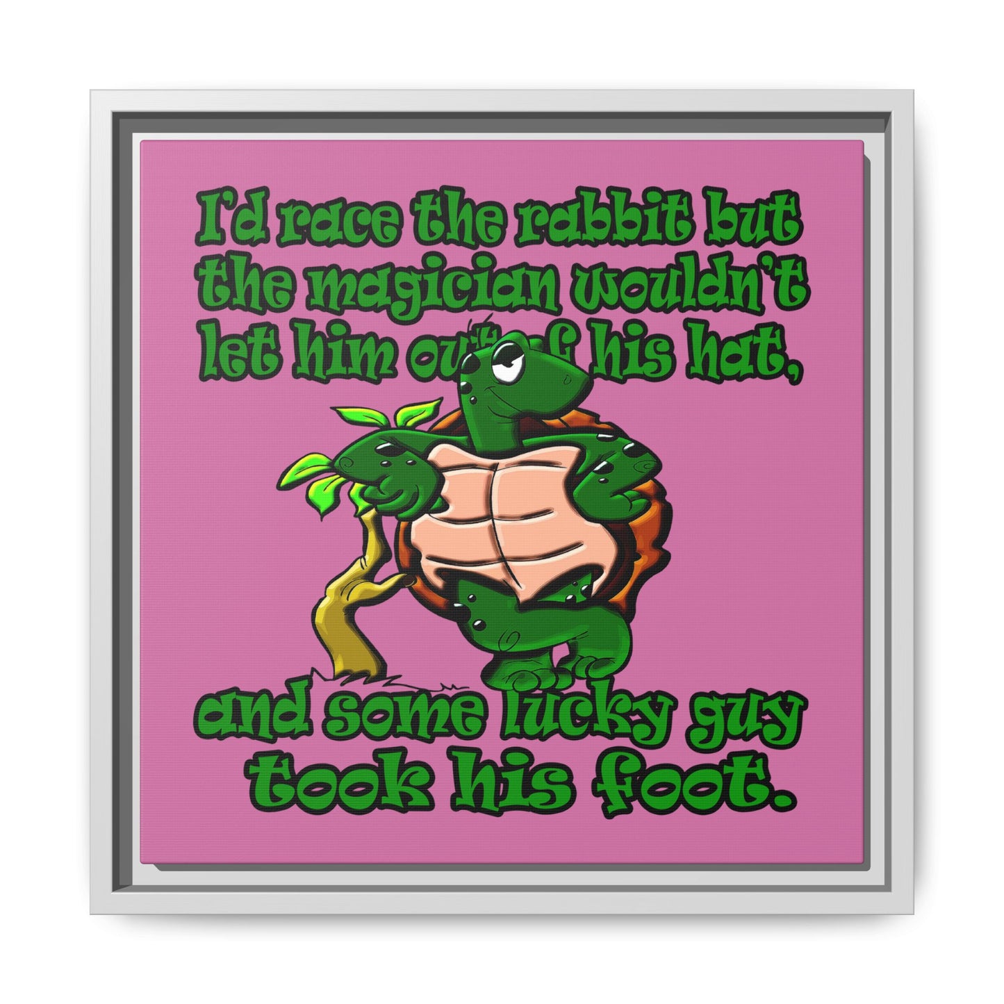 turtle race - framed canvas art (light pink)