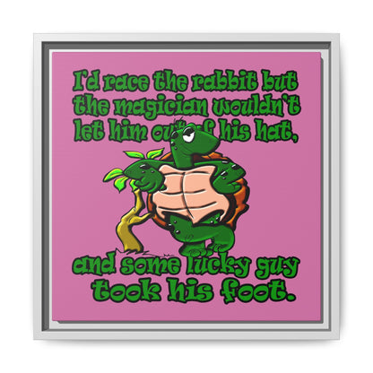 turtle race - framed canvas art (light pink)
