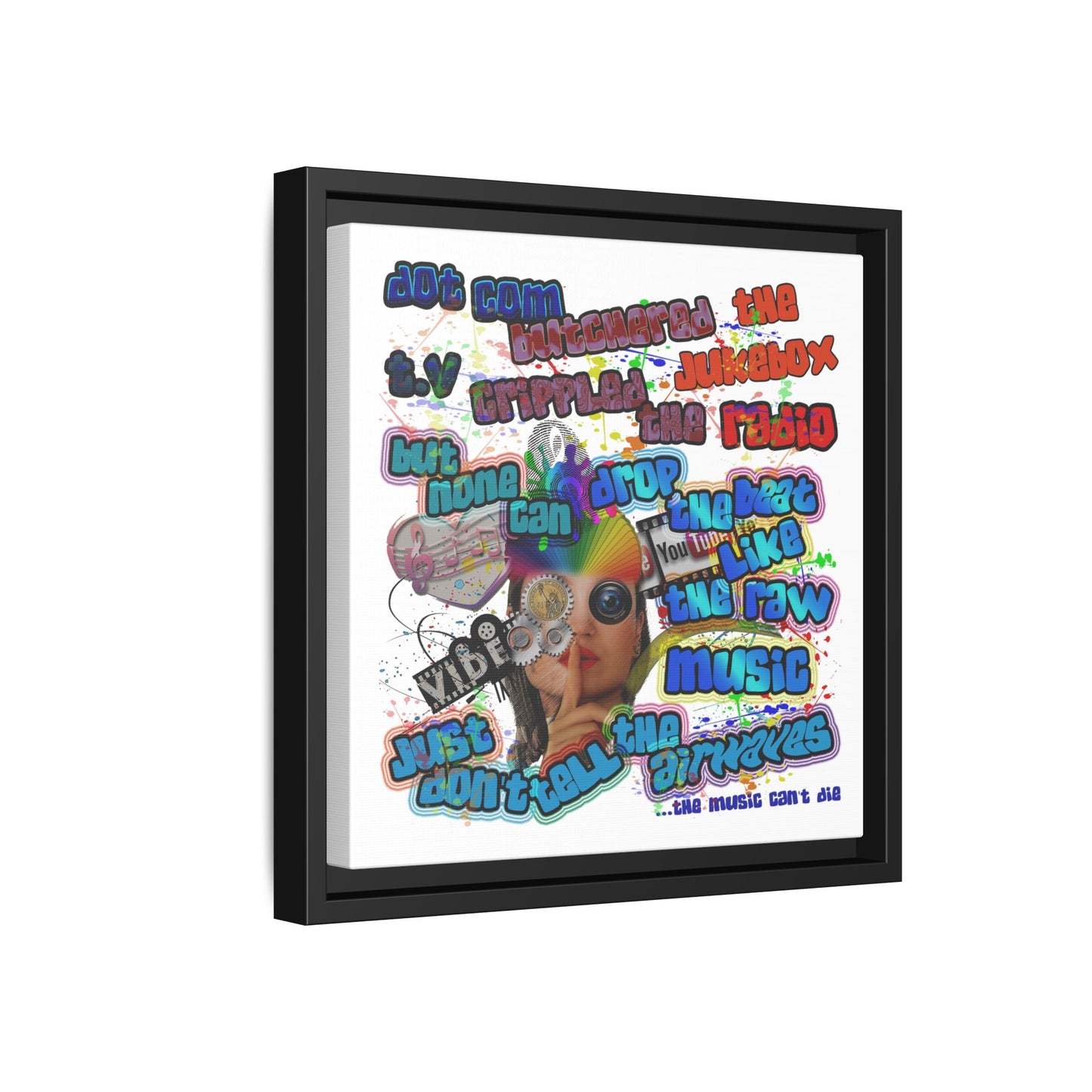 drop the beat - framed canvas art (white)