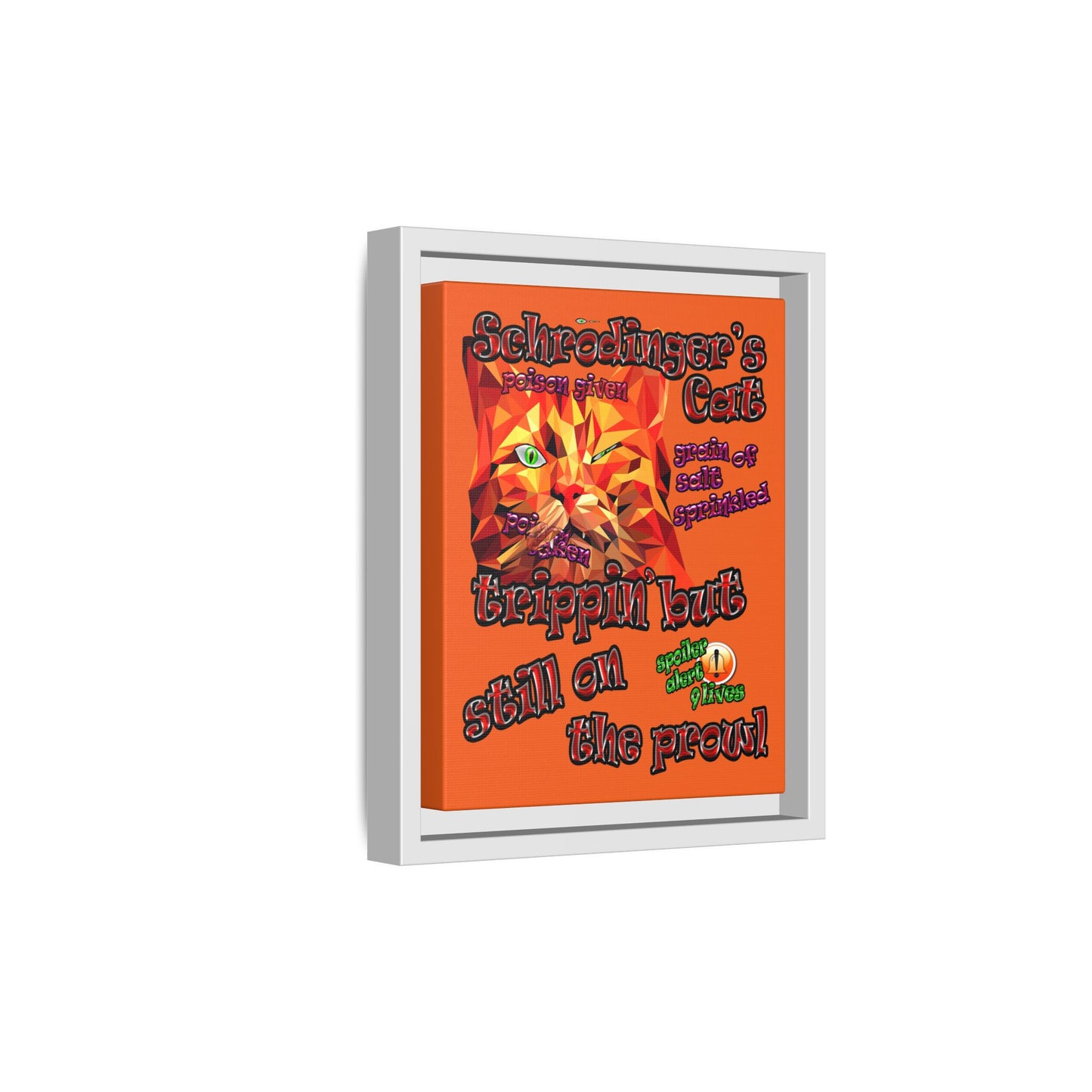 schrodinger's cat - framed canvas art (orange)