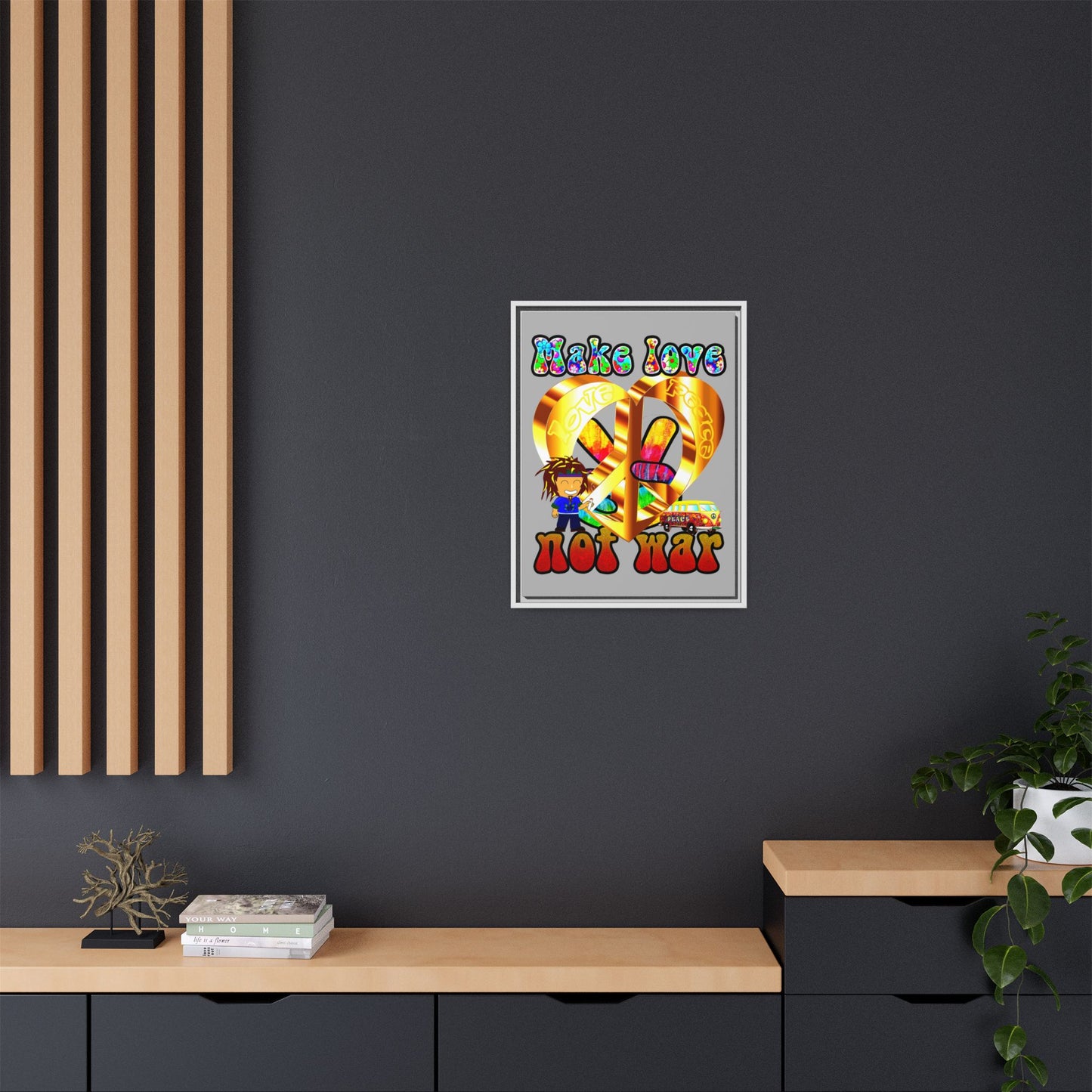 love peace - framed canvas art (light grey)