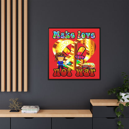 love peace - framed canvas art (red)