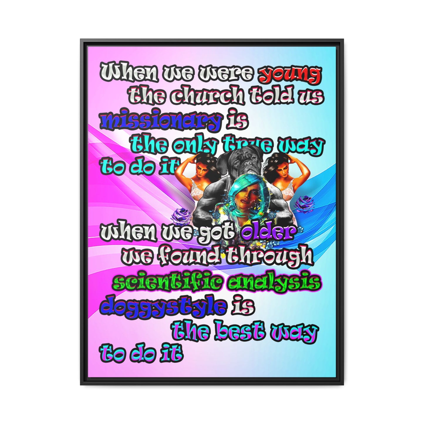 doggystyle - framed canvas art (light blue-pink wave)