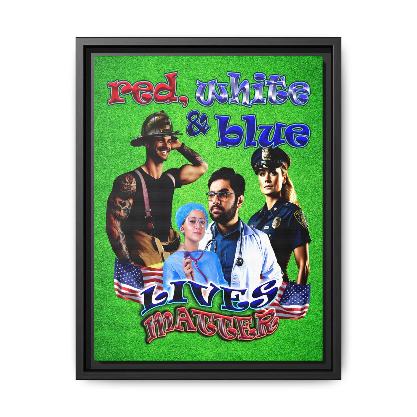 rw&b lives matter - framed canvas art (green turf)