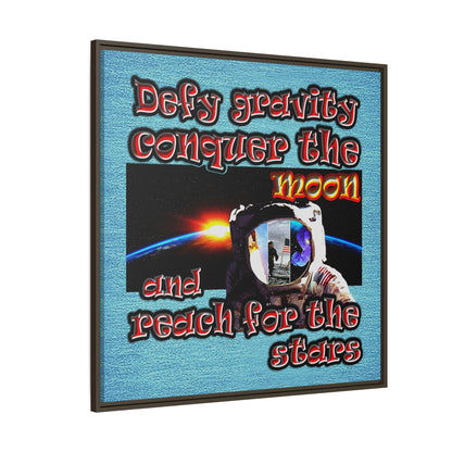 defy conquer reach - framed canvas art (faded blue)
