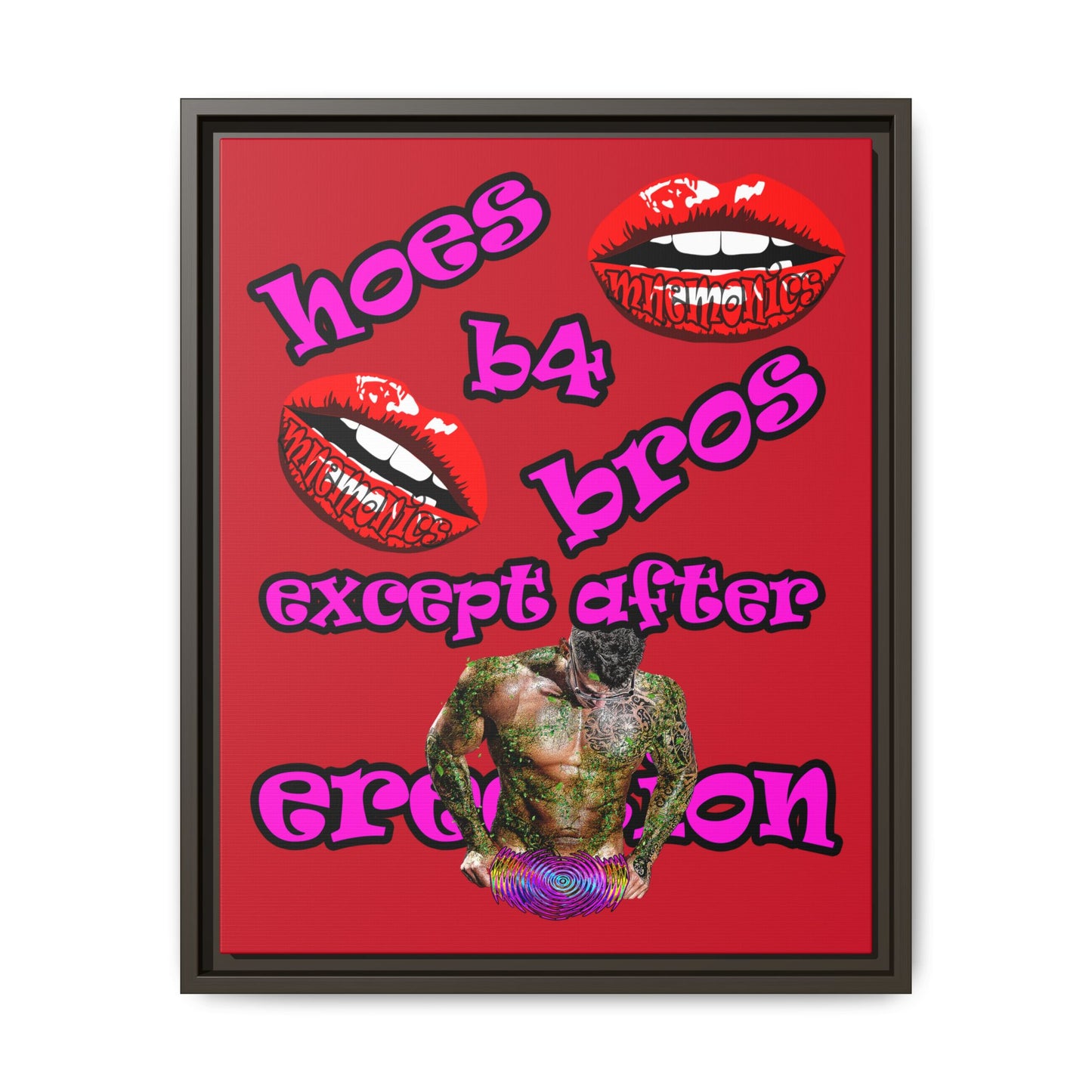 hoes b4 bros - framed canvas art (dark red)