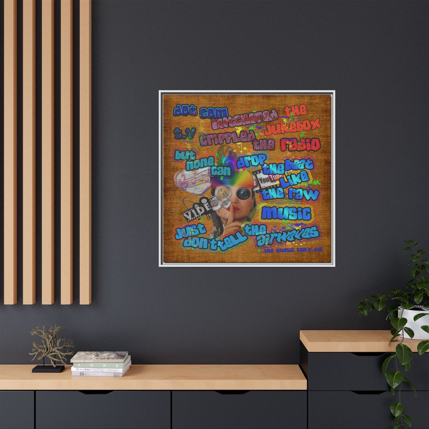 drop the beat - framed canvas art (brown papyrus)