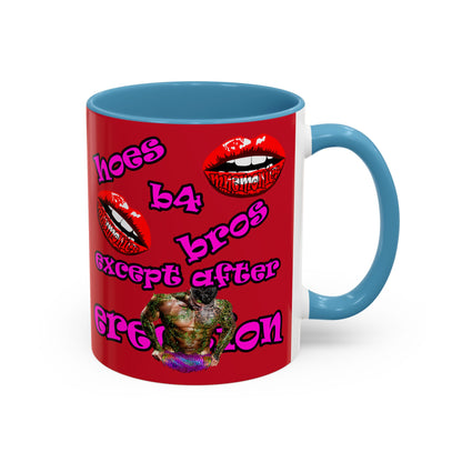 hoes b4 bros - Accent Mug (dark red)