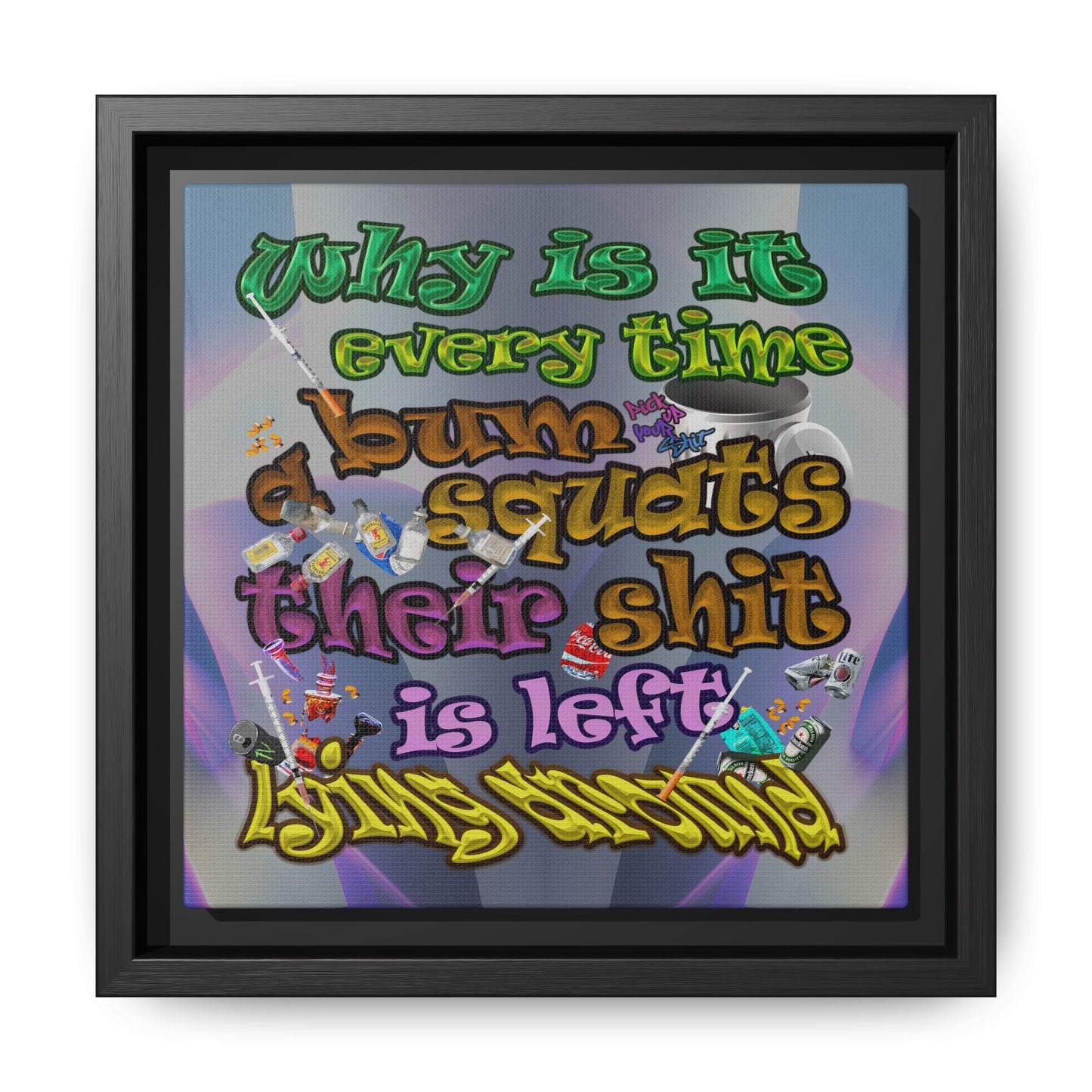 the bum's shit - framed canvas art (grey-pink wave)