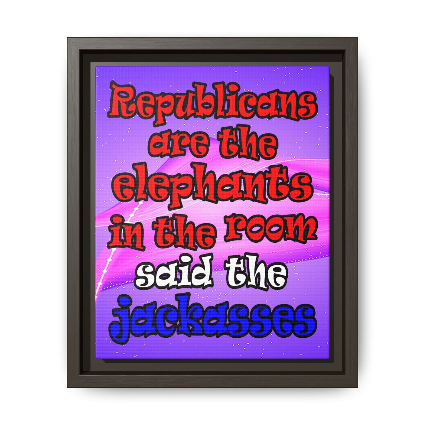 donkeys and elephants - framed canvas art (purple-pink wave)