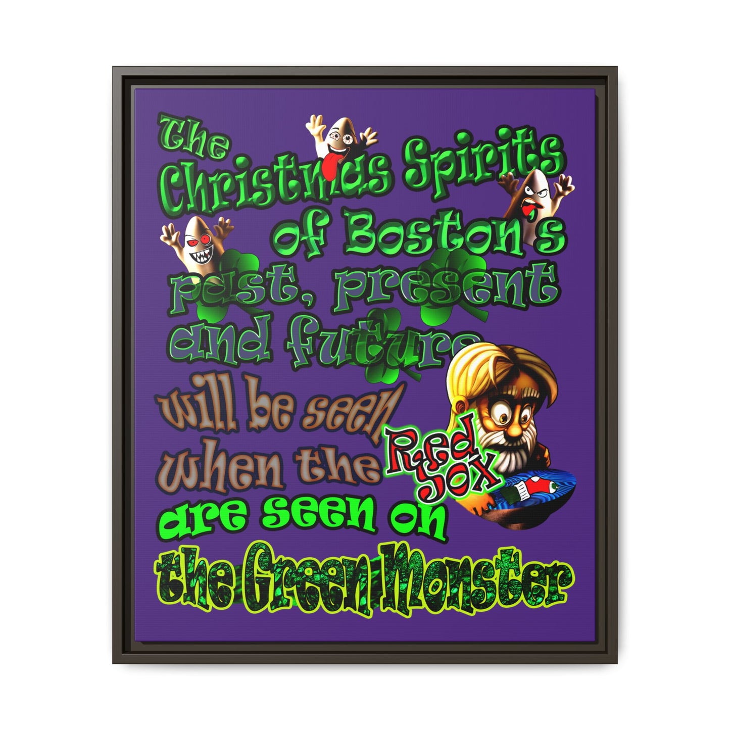 christmas spirits of boston - framed canvas art (purple)
