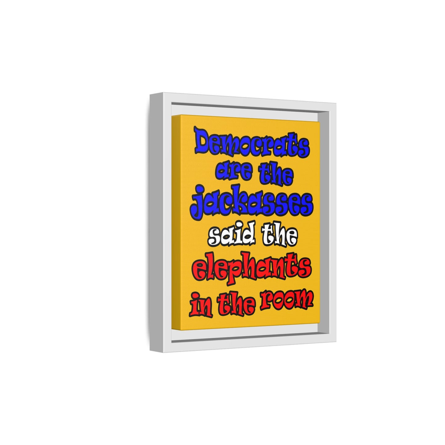donkeys and elephants - framed canvas art (yellow)