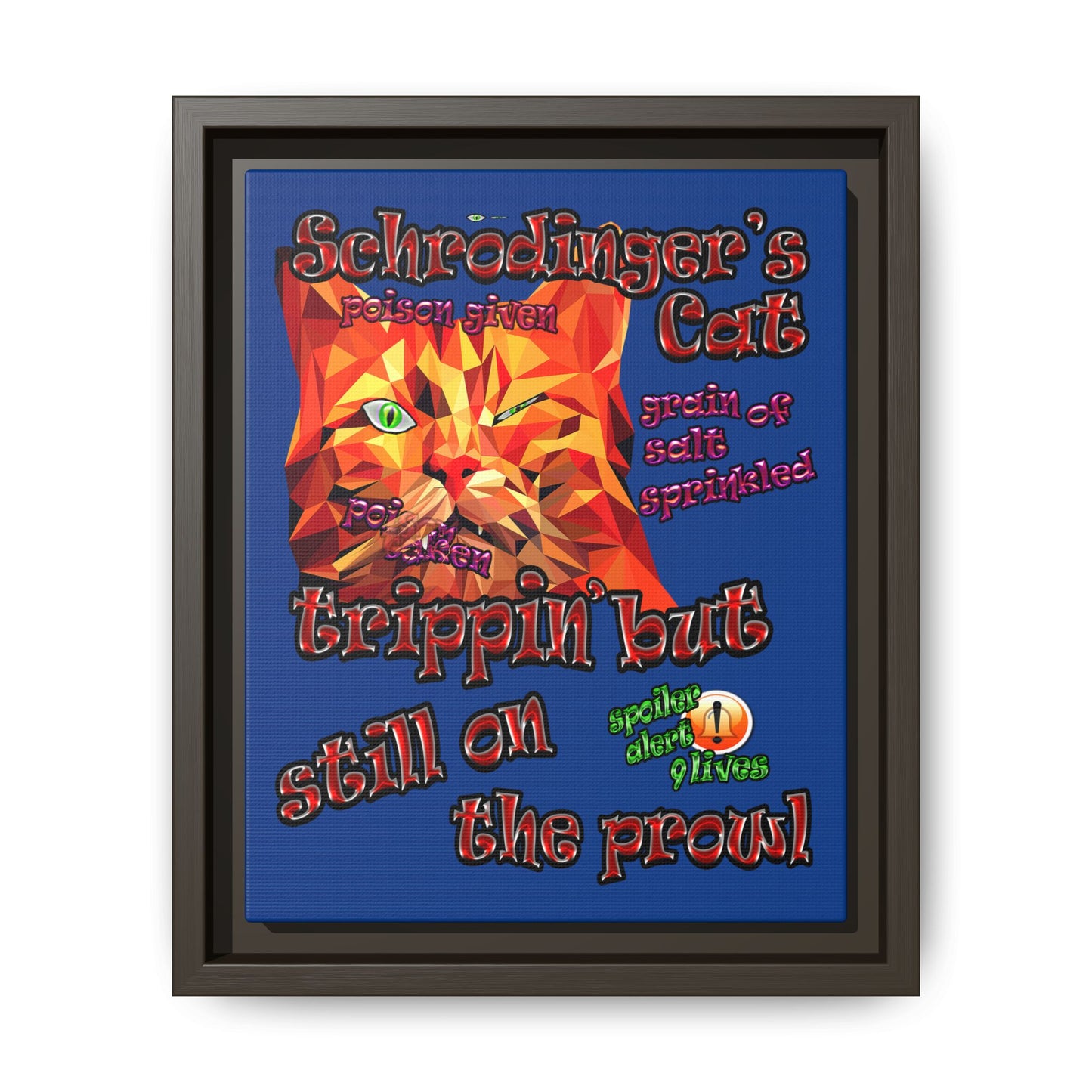 schrodinger's cat - framed canvas art (dark blue)