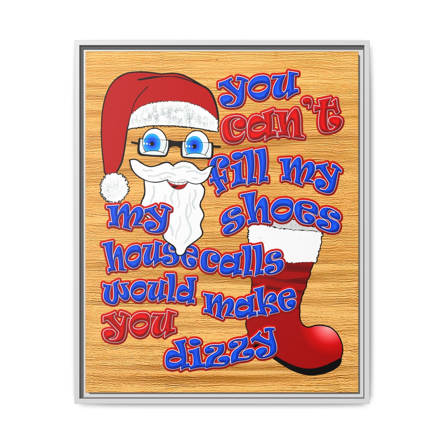 santa's shoes - framed canvas art (butterscotch wood finish)